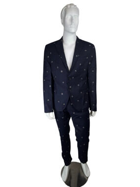 Neil Barrett Navy Blue Star Suit Set 44R Jacket / 36W x 33L Pants Tailored Fit